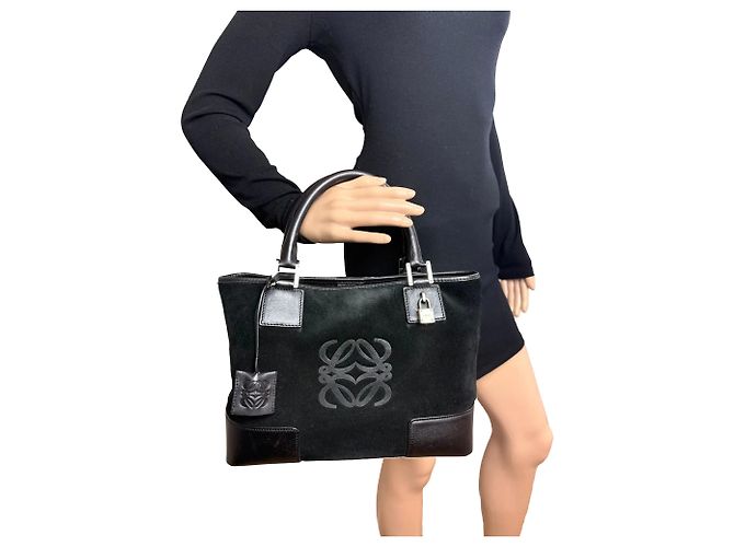 Borsa Tote Loewe Amazona Fusta in camoscio nero - vista 3