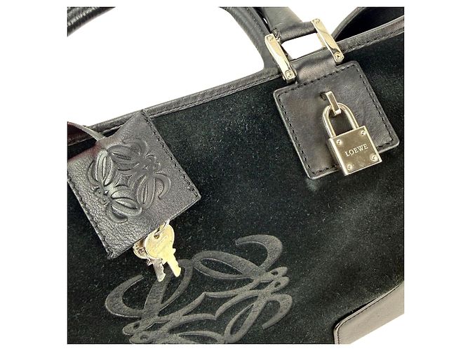 Borsa Tote Loewe Amazona Fusta in camoscio nero - vista 9