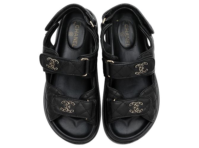 Gabrielle Sandali Chanel Dad CC in vitello con Velcro - Taglia 9 / 39 - VENDITA FINALE Nero - vista 5