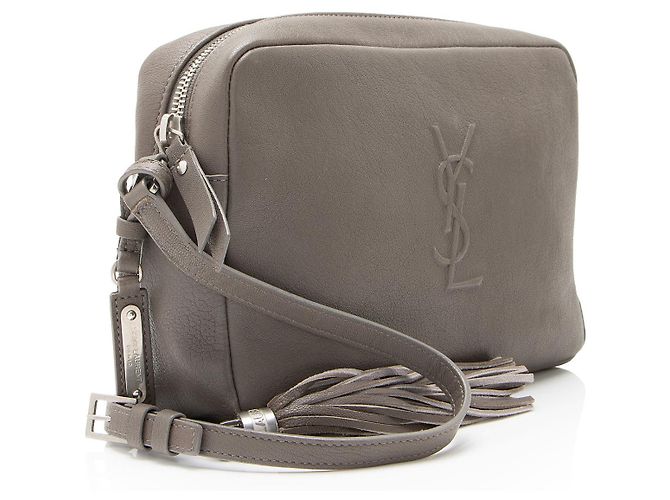 Autre Marque Borsa Lou Camera Bag in pelle di vitello monogrammata Saint Laurent Grigio - vista 2