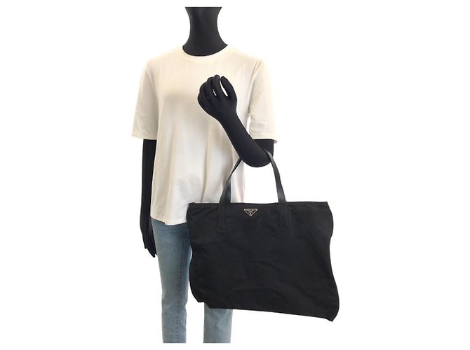 Tote Sacola Prada Tessuto com logo triangular Preto - vista 7