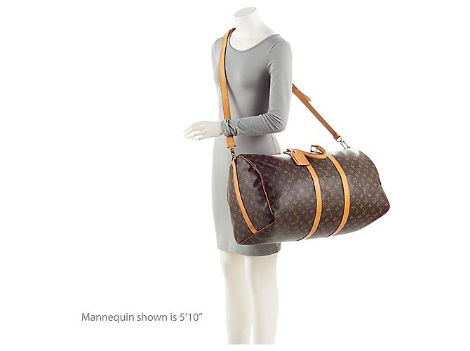 Louis Vuitton Vintage Monogram Canvas Keepall Bandouliere 55 Duffle Marrone - vista 5