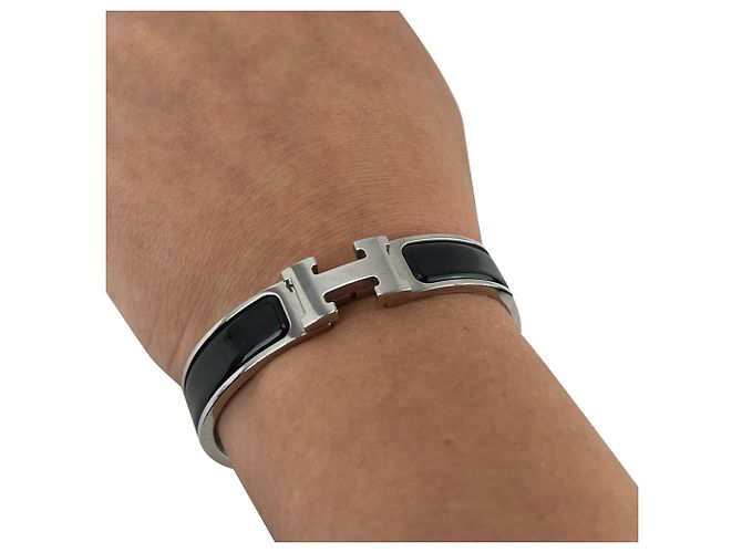 Hermès Hermes Clic H Armband Narrow Schwarz Silber-Finish - Ansicht 3