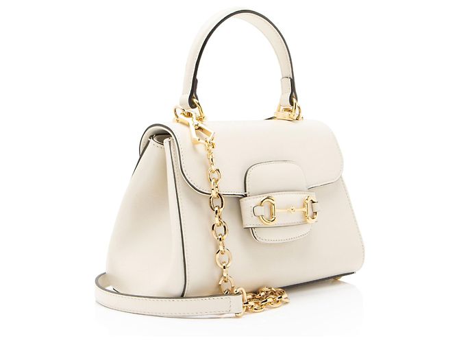 Gucci Leather Horsebit 1955 Mini Chain Top Handle Bianco - vista 2