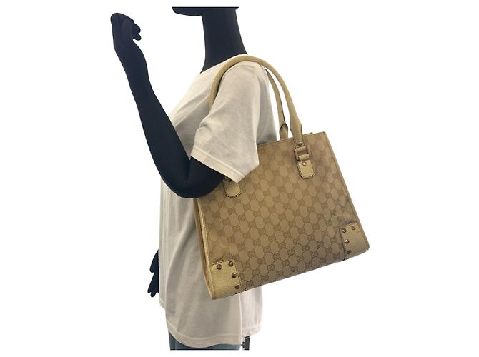 Tote Gucci in tela GG con borchie Marrone Beige - vista 7