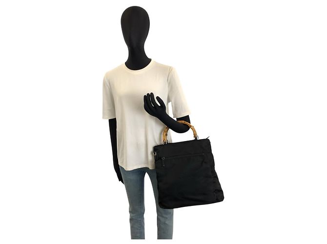 Borsa a mano Gucci Bamboo in nylon nero - vista 6
