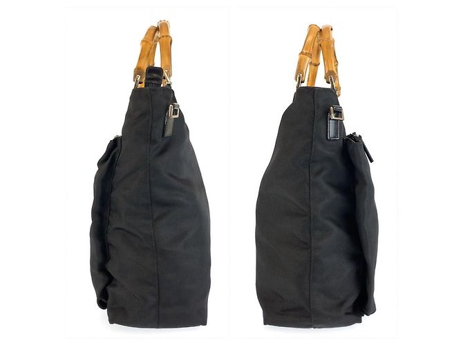 Borsa a mano Gucci Bamboo in nylon nero - vista 7