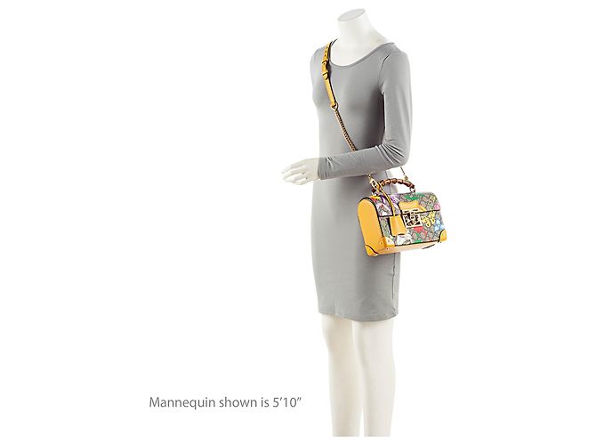 Gucci GG Supreme Flora Bamboo Padlock Top Handle Castaño Beige - vista 5