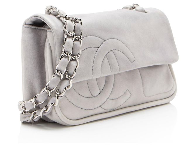 Gabrielle Chanel Calfskin Diagonal CC Flap Shoulder Bag Grey - view 2