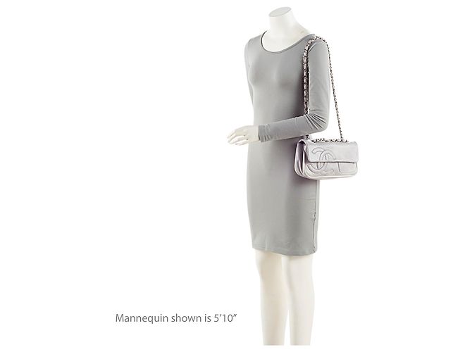 Gabrielle Chanel Calfskin Diagonal CC Flap Shoulder Bag Grey - view 5