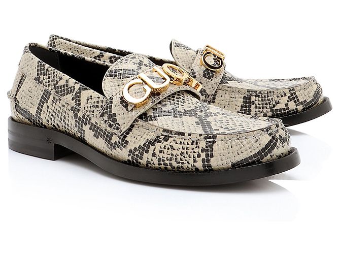 Mocassini Gucci in pelle embossed pitone con logo - Taglia 7.5 / 37.5 Marrone Beige - vista 2