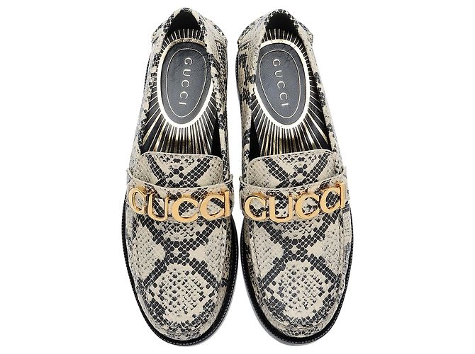 Mocassini Gucci in pelle embossed pitone con logo - Taglia 7.5 / 37.5 Marrone Beige - vista 5