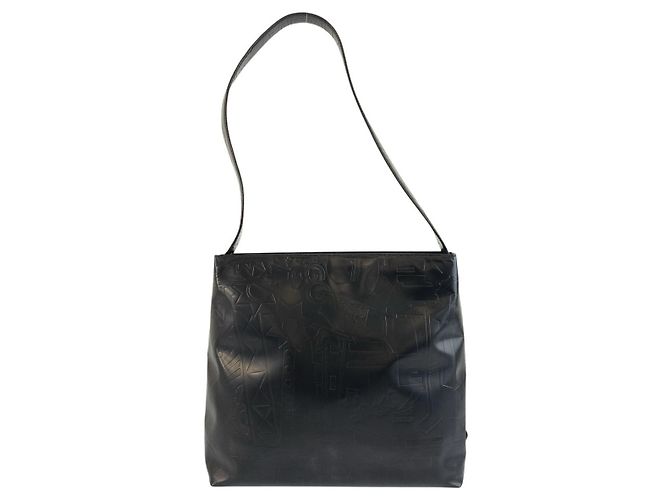 Prada Embossed Triangle Logo Shoulder Bag Black - view 2