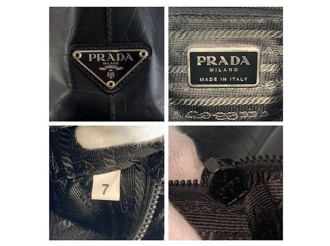 Prada Embossed Triangle Logo Shoulder Bag Black - view 3