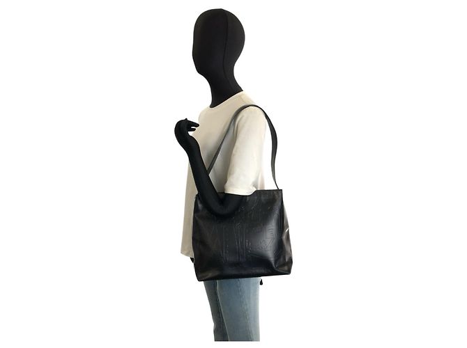 Prada Embossed Triangle Logo Shoulder Bag Black - view 7