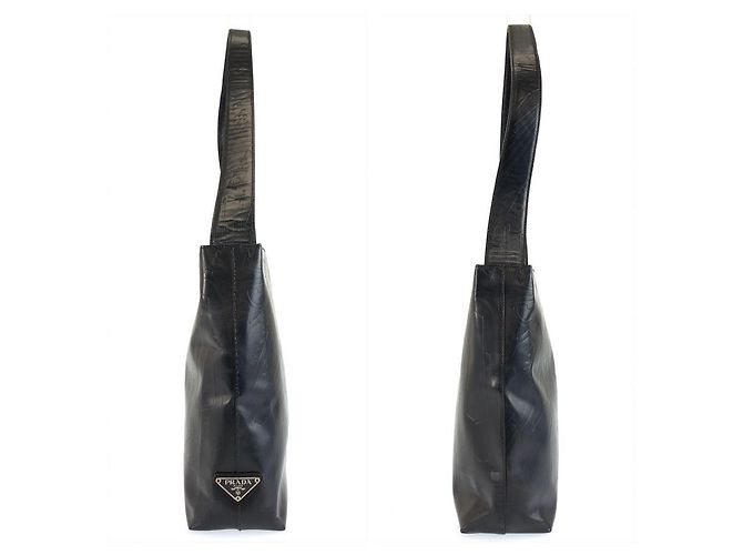 Prada Embossed Triangle Logo Shoulder Bag Black - view 8