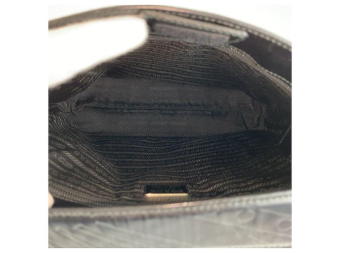Prada Embossed Triangle Logo Shoulder Bag Black - view 9