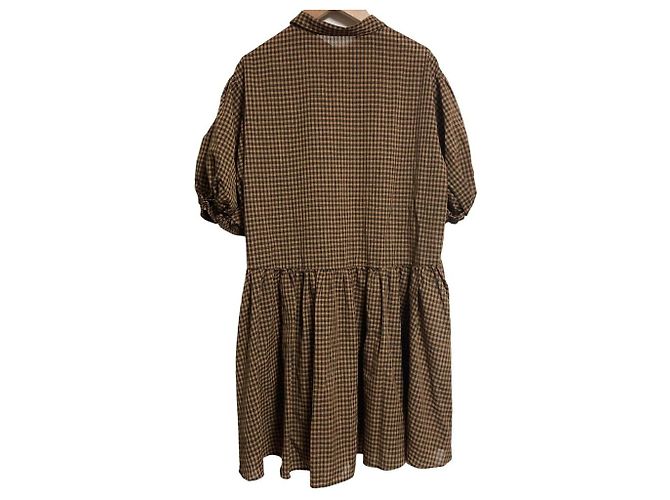 Autre Marque Mila Owen Gingham Tunika-Hemd mit Rüschensaum Braun - Ansicht 2