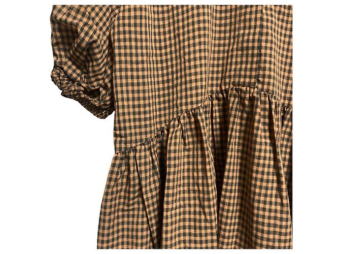 Autre Marque Mila Owen Gingham Tunika-Hemd mit Rüschensaum Braun - Ansicht 3