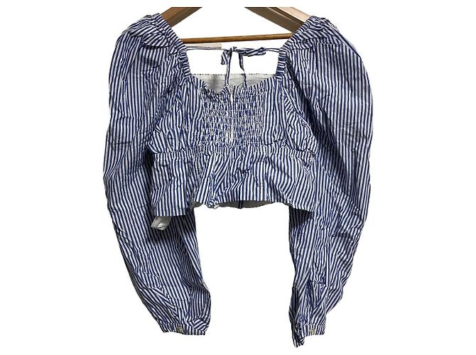 Autre Marque Snidel Gestreifte kurze Bluse mit eckigem Ausschnitt Blau - Ansicht 2