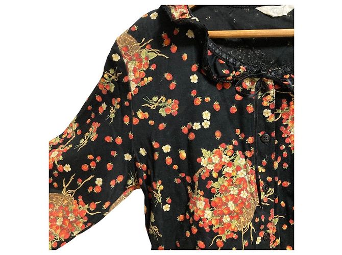 Autre Marque Blusa de algodão de manga comprida com babados e estampado de morango PINK HOUSE Preto Vermelho - vista 2