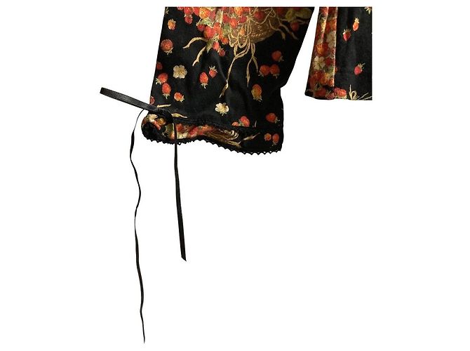 Autre Marque Blusa de algodão de manga comprida com babados e estampado de morango PINK HOUSE Preto Vermelho - vista 5