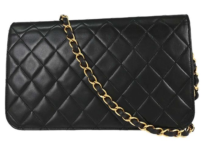 Chanel Vintage Full Flap Quilted Lambskin Medium Nero - vista 2