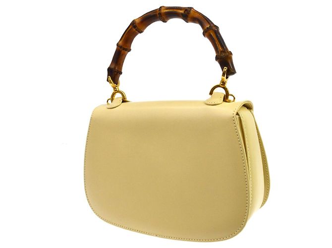 Gucci Vintage Bamboo Top Handle Leather Medium Beige - vue 2