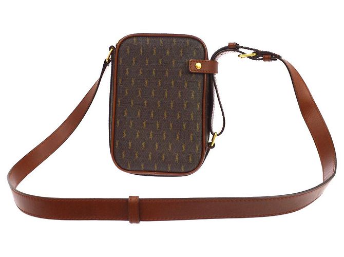 Autre Marque Saint Laurent Le Monogramme Monogram All Over Coated Canvas and Leather Small Marron - vue 2