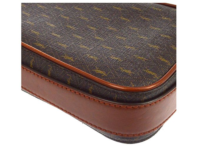 Autre Marque Saint Laurent Le Monogramme Monogram All Over Coated Canvas and Leather Small Marron - vue 6