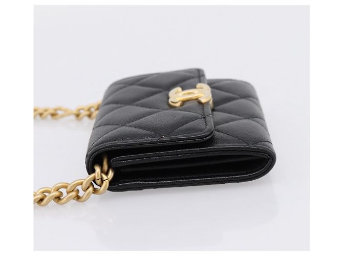 Chanel Plate Logo CC Flap Card Holder on Chain Quilted Caviar Mini Black - view 3