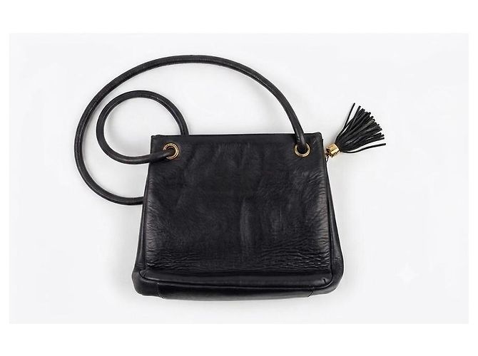 Chanel Vintage Schultertasche aus schwarzem Leder mit CC-Logo - Ansicht 8