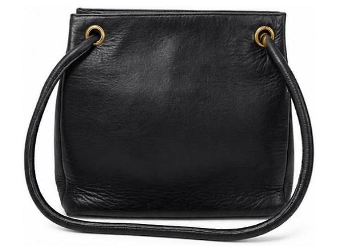 Chanel Vintage Schultertasche aus schwarzem Leder mit CC-Logo - Ansicht 9