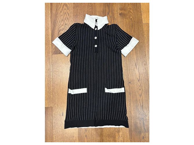 Chanel Vestido Mini de Riscas Pretas e Brancas Preto Branco - vista 6