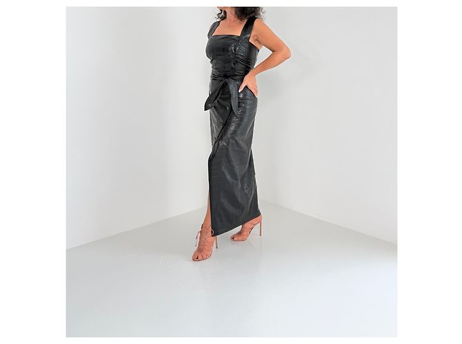 Nanushka Zora Wickelkleid Vegan Leder Schwarz - Ansicht 2