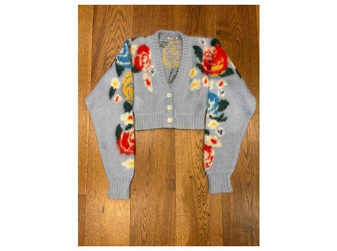 Miu Miu Cárdigan corto de mohair floral Azul Multicolor - vista 7