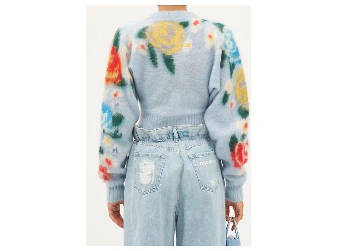 Miu Miu Cárdigan corto de mohair floral Azul Multicolor - vista 9
