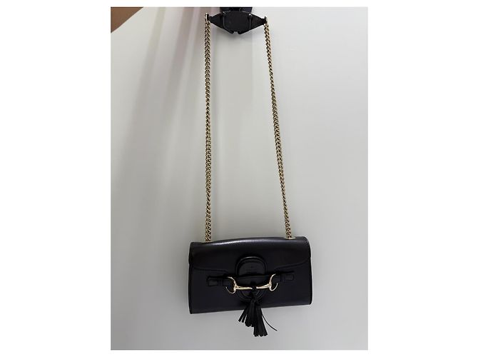 Gucci Emily Borsa a tracolla pelle nera Horsebit Nero Gold hardware - vista 14