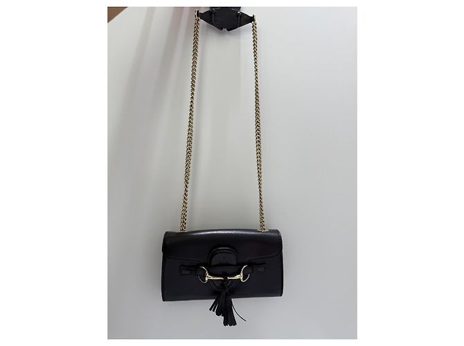 Gucci Emily Borsa a tracolla pelle nera Horsebit Nero Gold hardware - vista 15