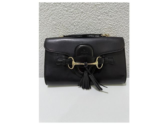 Gucci Emily Borsa a tracolla pelle nera Horsebit Nero Gold hardware - vista 2