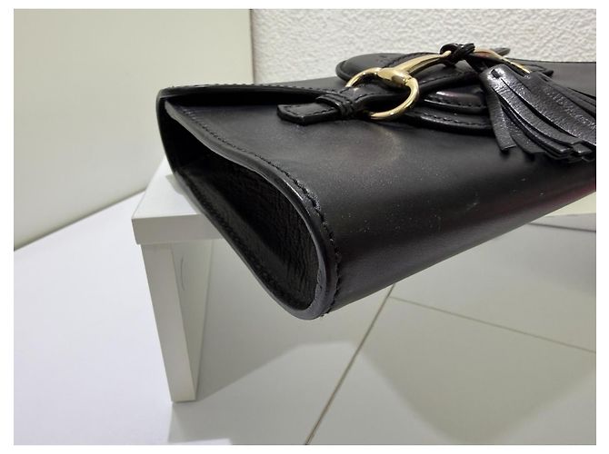 Gucci Emily Borsa a tracolla pelle nera Horsebit Nero Gold hardware - vista 7