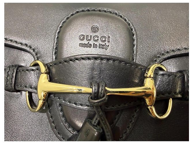 Gucci Emily Borsa a tracolla pelle nera Horsebit Nero Gold hardware - vista 9