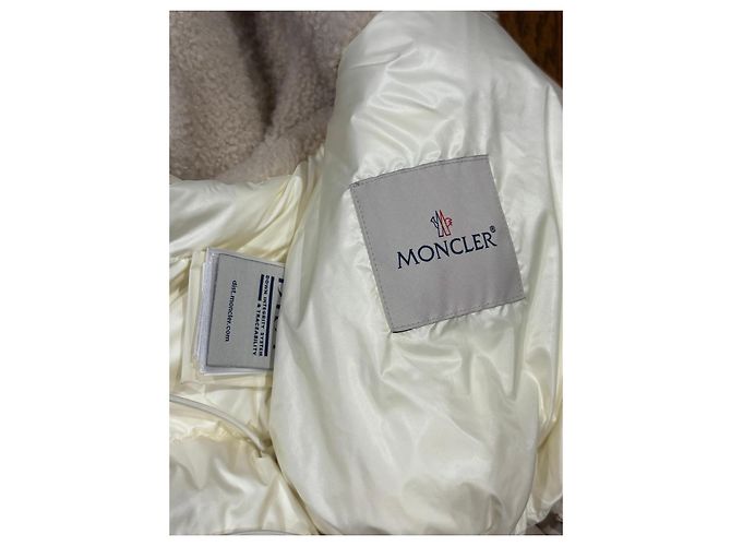 Giacca Moncler in pelle e piumino con cappuccio Bianco Beige - vista 3