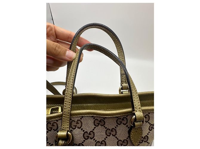 Sac cabas à fermeture éclair Gucci Bree GG Canvas Beige Doré - vue 3