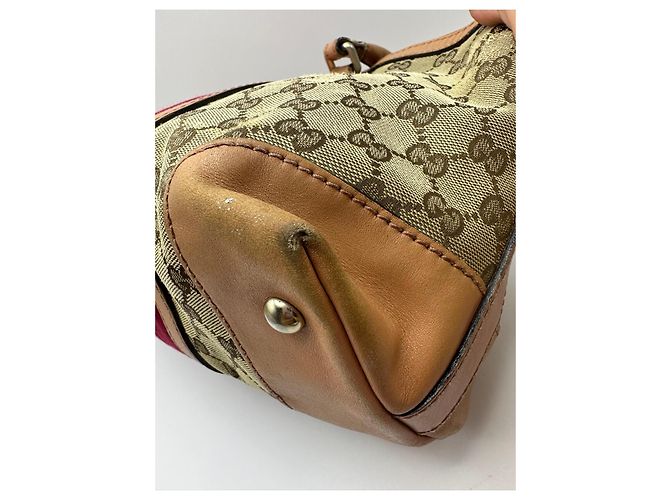 Gucci Boston Bag aus Monogramm-Canvas mit Streifen Braun Rot Beige - Ansicht 10
