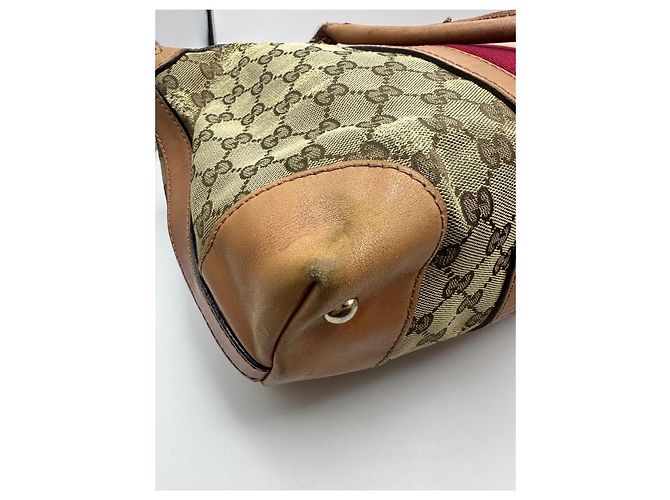 Gucci Boston Bag aus Monogramm-Canvas mit Streifen Braun Rot Beige - Ansicht 11