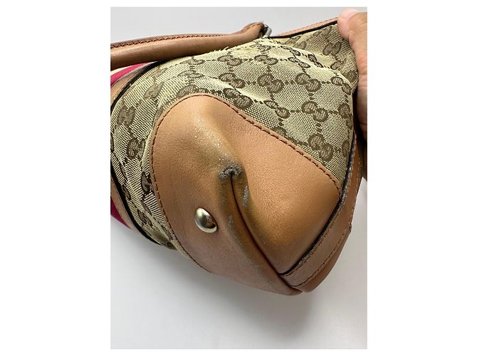 Gucci Boston Bag aus Monogramm-Canvas mit Streifen Braun Rot Beige - Ansicht 12