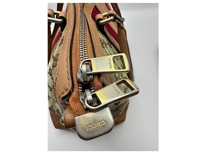Gucci Boston Bag aus Monogramm-Canvas mit Streifen Braun Rot Beige - Ansicht 13