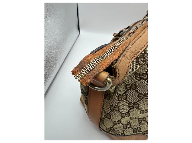 Gucci Boston Bag aus Monogramm-Canvas mit Streifen Braun Rot Beige - Ansicht 14