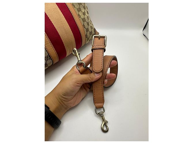 Gucci Boston Bag aus Monogramm-Canvas mit Streifen Braun Rot Beige - Ansicht 16